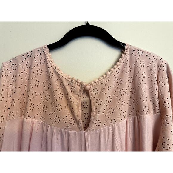 Espresso Blush Pink Eyelet Crochet Boho Top Women’s 1X Flutter Slee - Picture 5 of 6